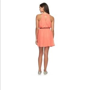 Candie's Womens Dress Sleeveless Surplice Belted Keyhole Back Coral Small